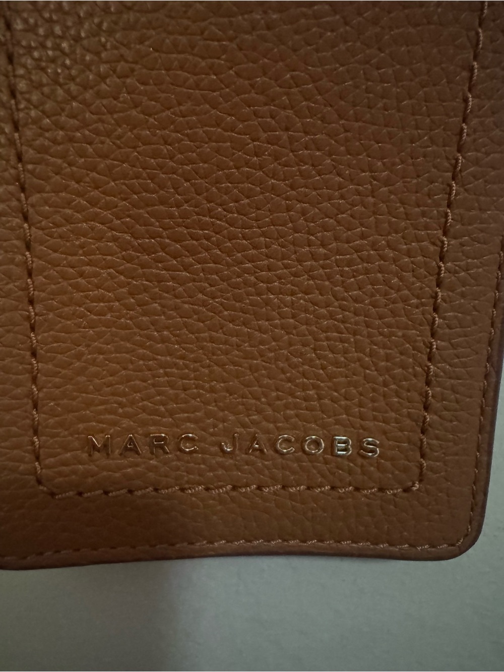 Marc Jacobs Tan Pebbled Leather Card Wallet with Embossed Logo